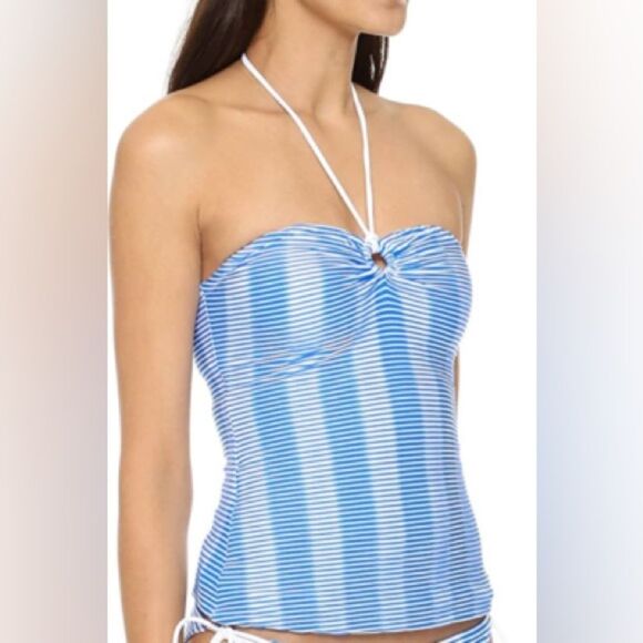 Shoshanna Swimwear Blue and White Striped Halter Strapless Tankini Top Swim Top - Picture 2 of 14